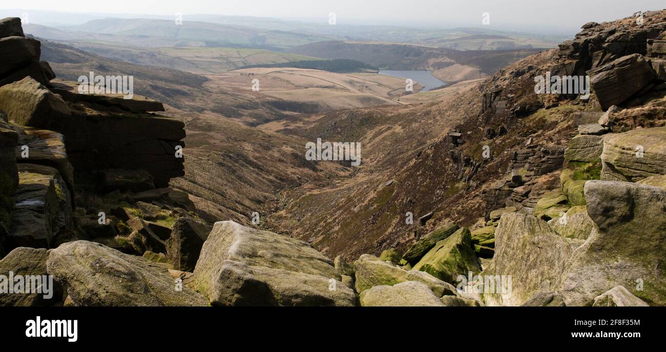 A view from Kinder Downfall, Kinder Scout, Peak District National Park, Derbyshire, UK Stock Photo