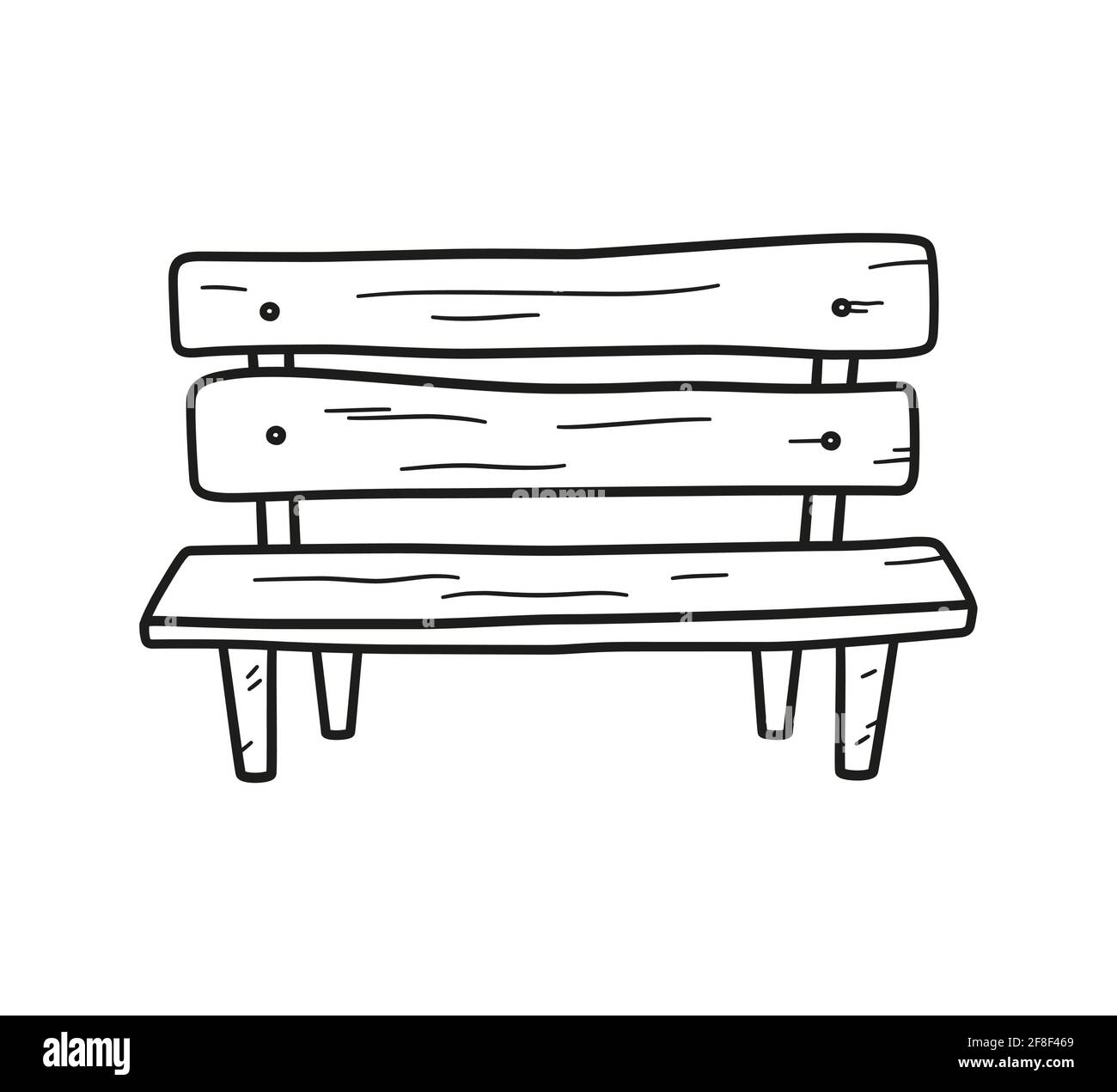 Old wooden bench in doodle style. Hand drawn vector illustration Stock Vector