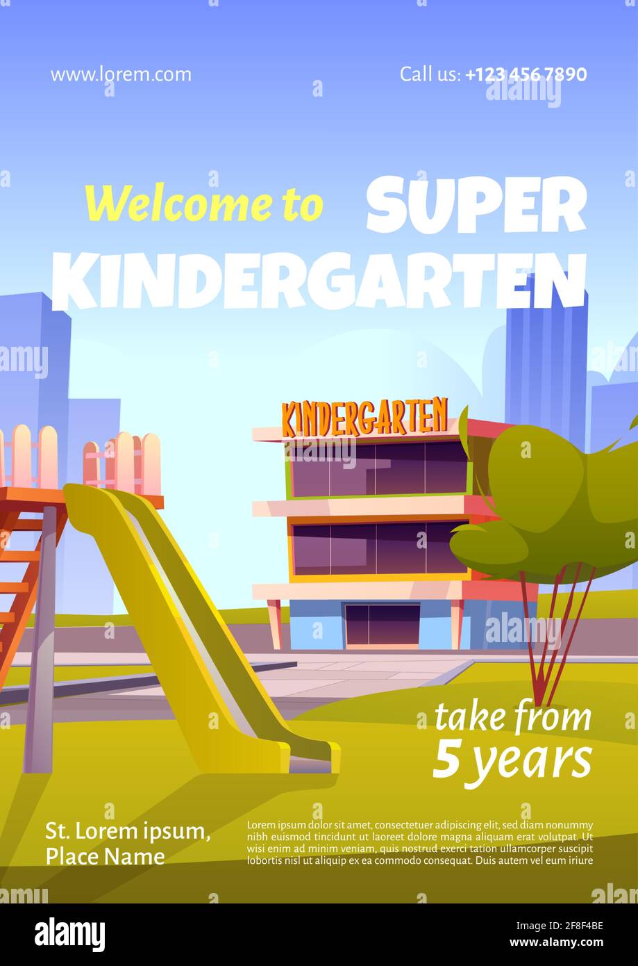 Welcome to kindergarten ad poster, invitation for kids to educational
