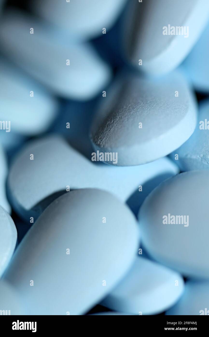 Blue pharmaceutical pills close up medical modern background high quality big size prints Stock Photo