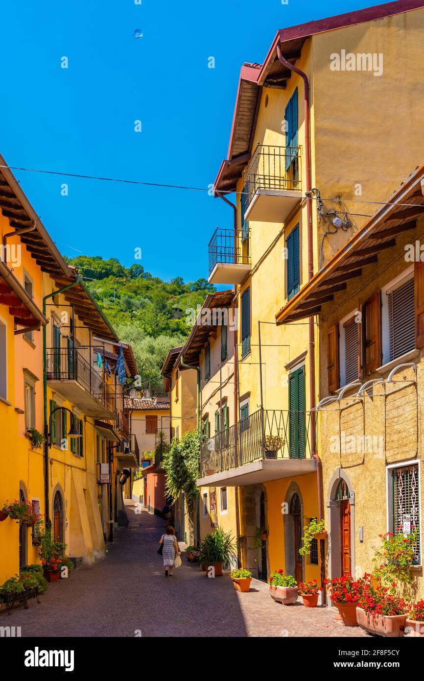 Narrow street of Carzone village at Iseo lake in italy Stock Photo