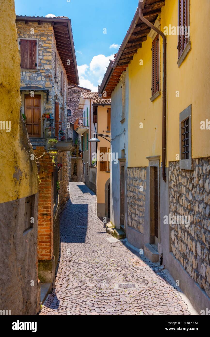 Narrow street of Siviano village at Iseo lake in italy Stock Photo