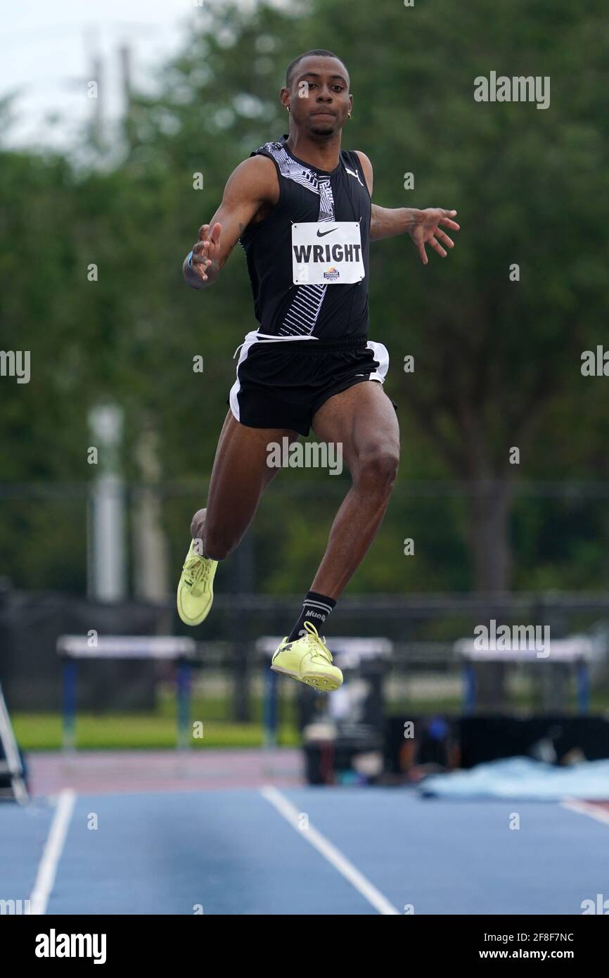 Andwuelle Wright (TTO) places ninth in the long jump at 24-11 (7.59m) during the Miramar Invitational, Saturday, April 10, 2021, in Miramar, Fla. Stock Photo