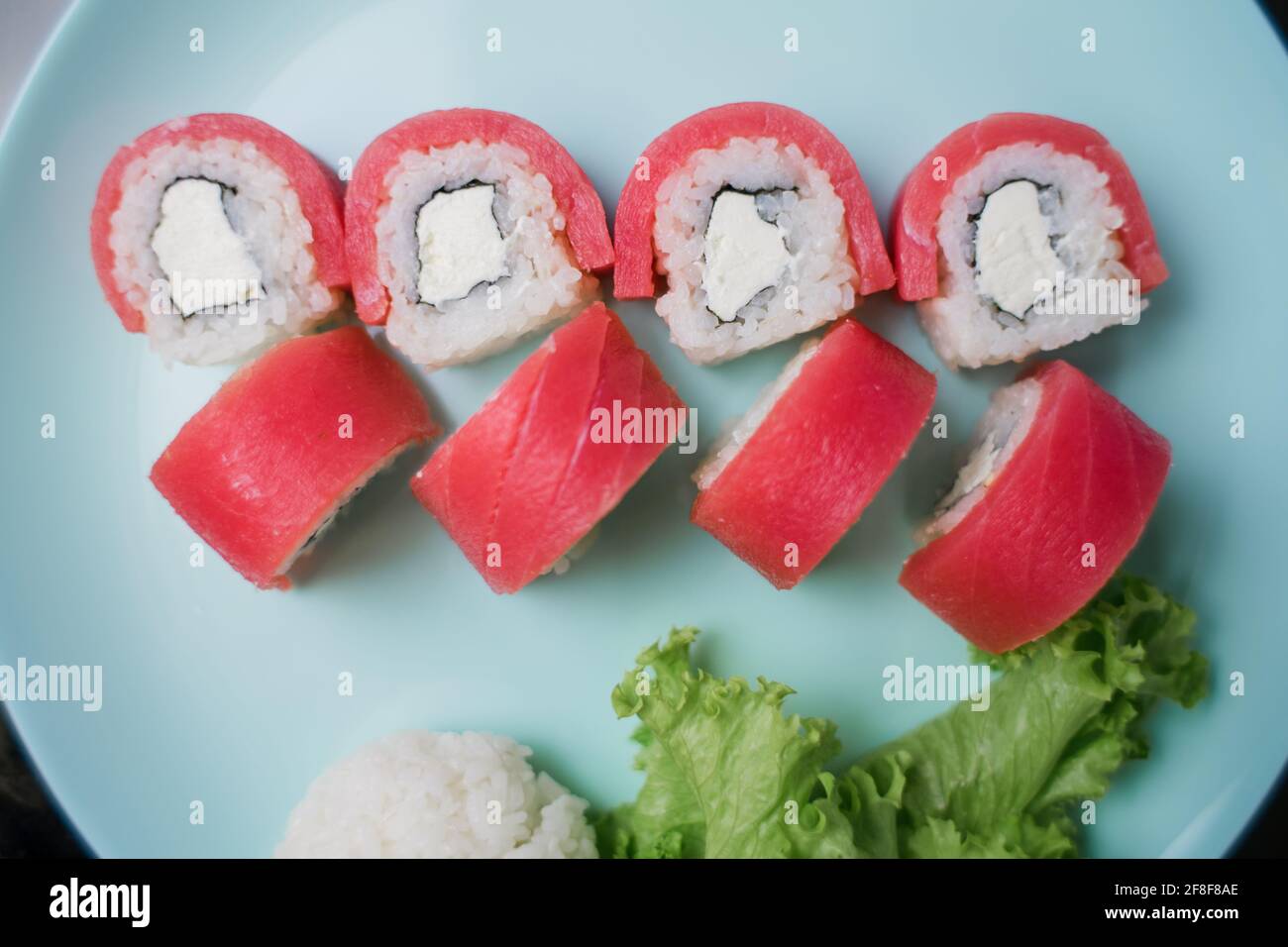 a Philadelphia roll with fresh tuna and cream cheese Japanese cuisine