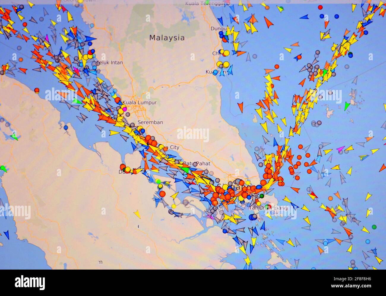 map of maritime traffic in Malacca strait Stock Photo