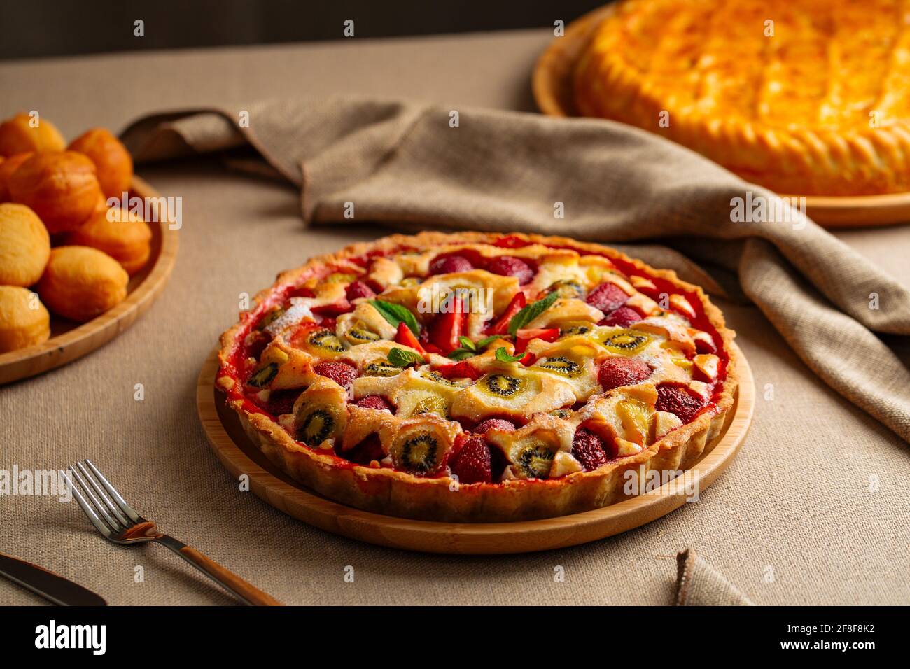 Sweet fruit tart pie on the table Stock Photo