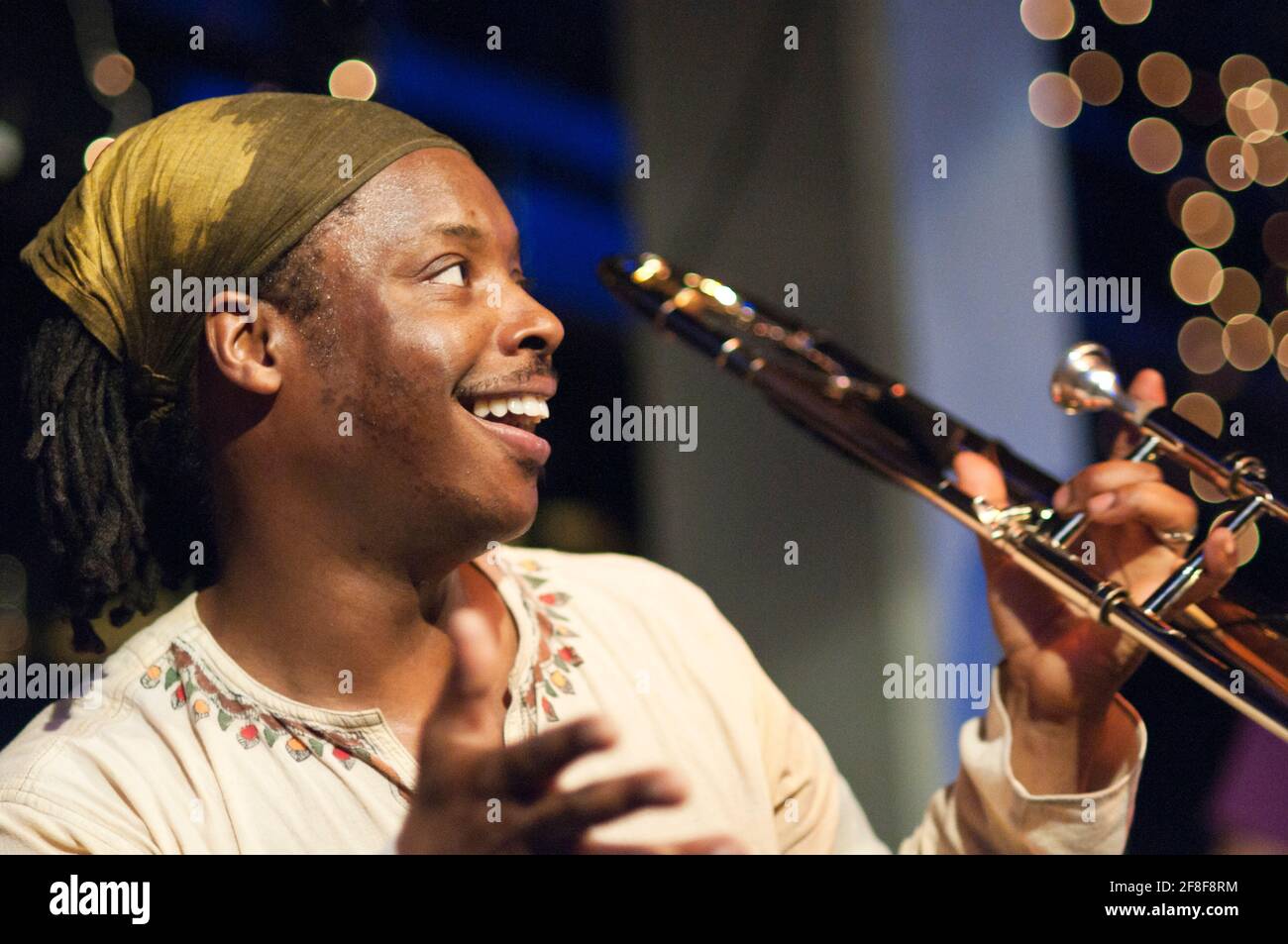 British jazz trombone player, Dennis Rollins performing at the Jazz Cafe, London, UK, December 9, 2011. Stock Photo