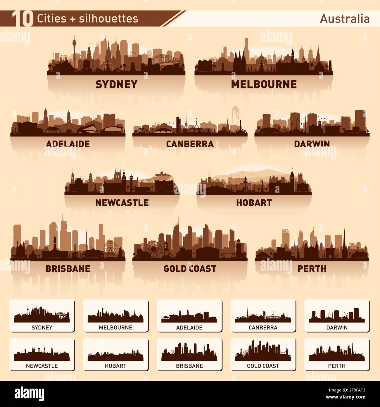 City skyline set. Australia. Vector silhouette background illustration. Stock Vector