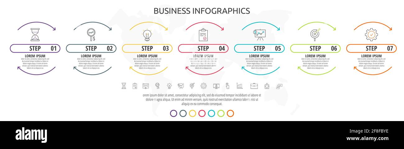 Infographics timeline with 7 steps, icons. Line data vector template ...