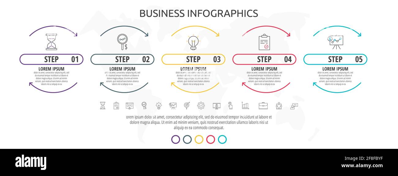 Infographics timeline with 5 steps, icons. Line data vector template ...