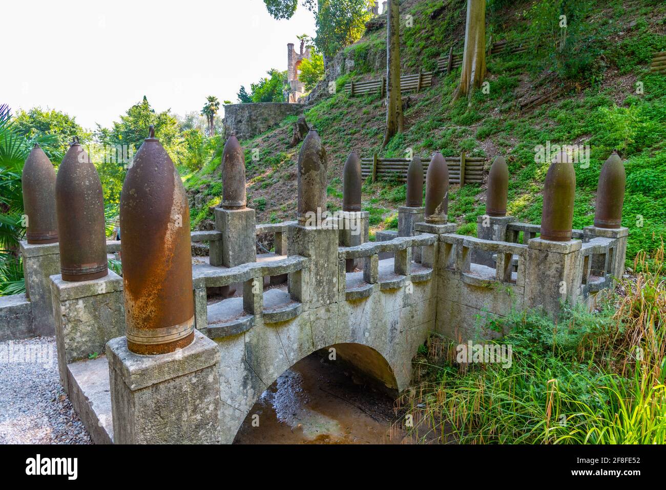 Bullet bridge at Vittoriale degli italiani palace at Gardone Riviera in ...