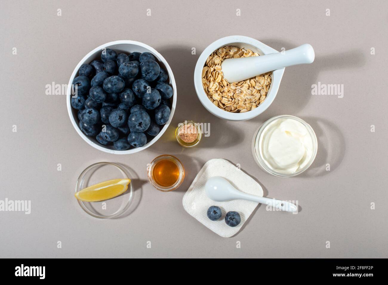 Blueberry face mask ingredients. DIY homemade natural skin care product