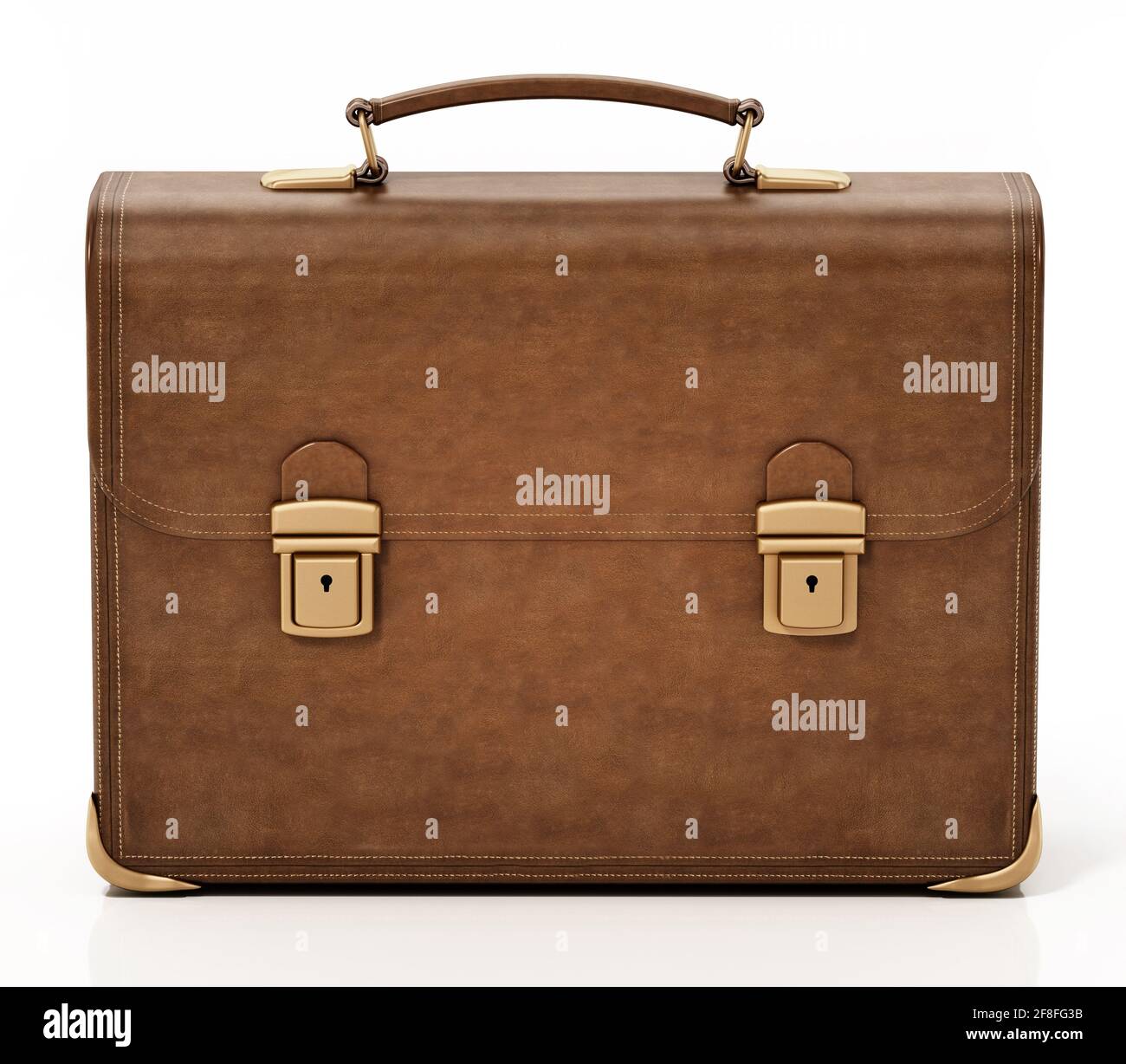 Leather retro briefcase isolated on white background. 3D illustration