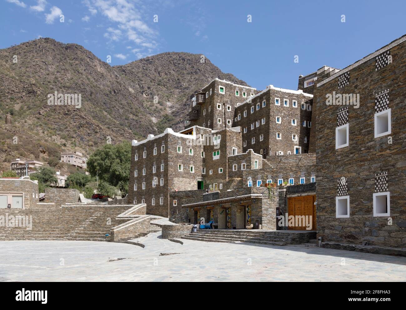 Abha, Saudi Arabia, February 25 2020: The village of Rijal Almaa is built up by 60 multiple-story buildings. All are built in a traditional way with o Stock Photo