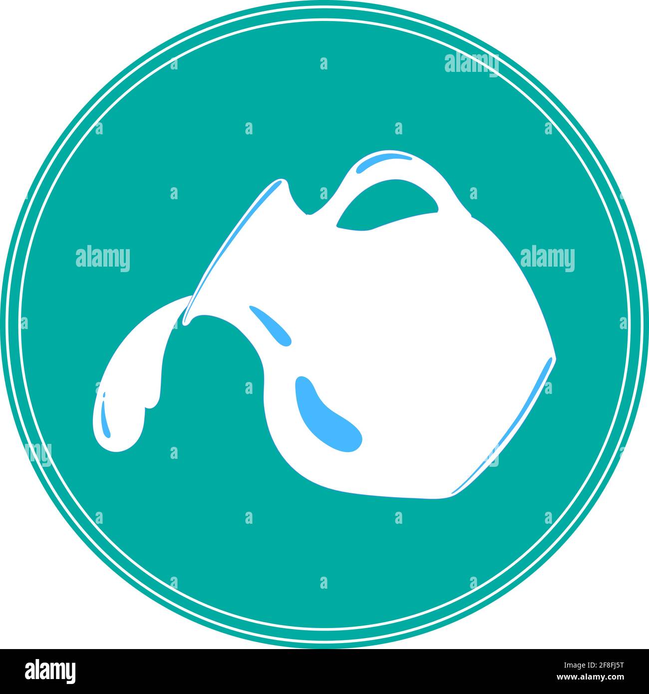 Flat drawing of the jug. Blue water jug, water is pouring. Dishes for liquid. Ceramics. Isolated, white. Vector Stock Vector
