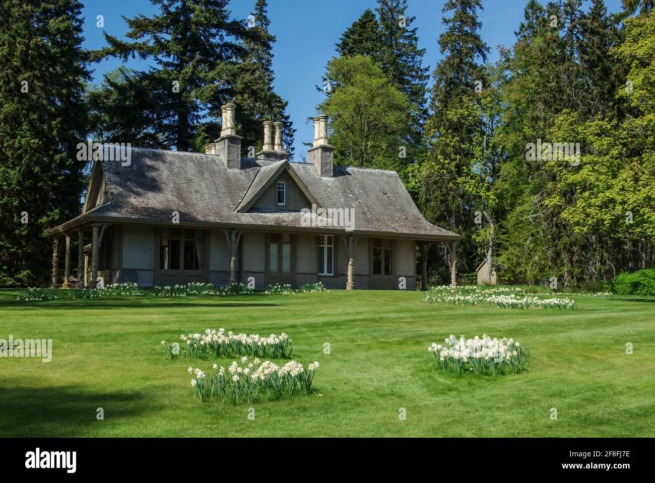 Garden Cottage in the grounds of Balmoral Castle, Scotland; dating from 1895 it was used extensively by Queen Victoria. Stock Photo