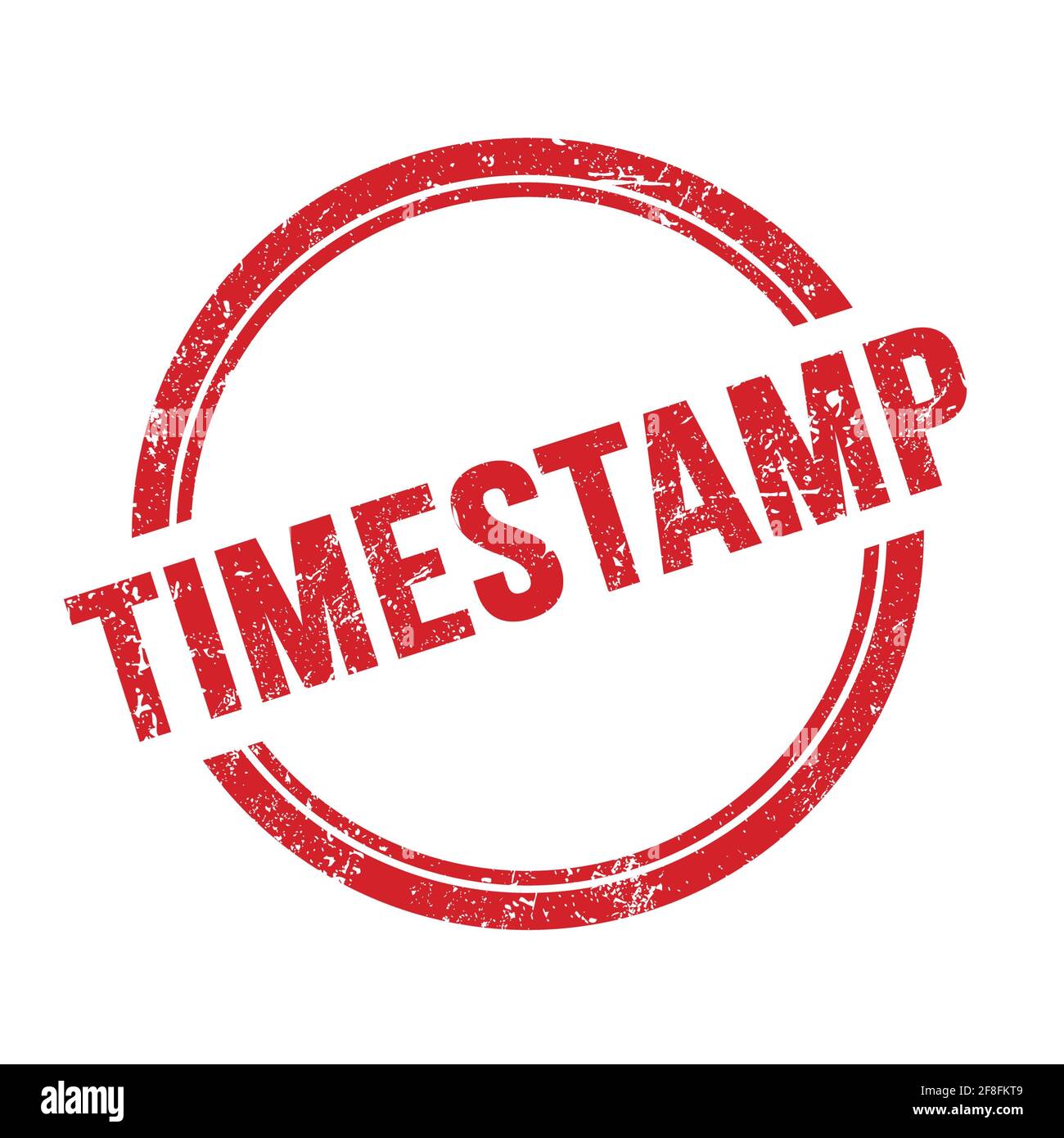 TIMESTAMP text written on red grungy vintage round stamp Stock Photo