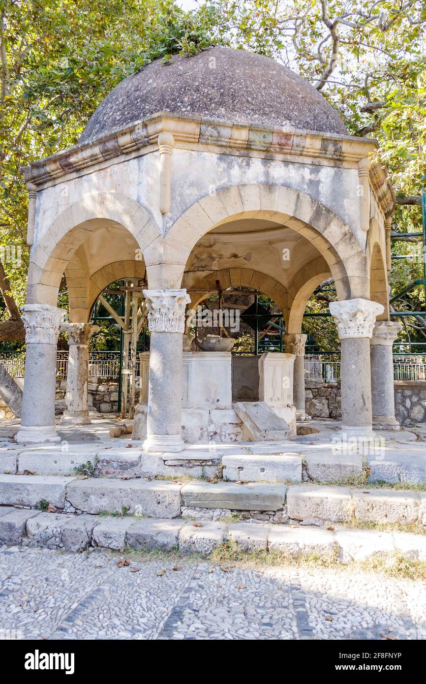 The Eleftherias square and ancient Agora in Kos Island. Kos Island is a popular tourist destination in Greece.  Stock Photo