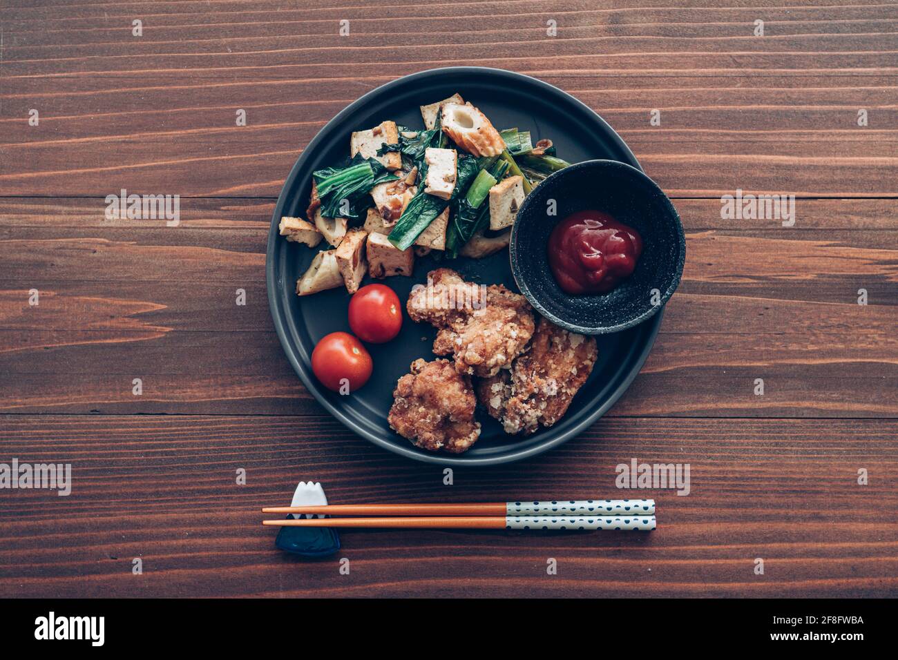 Japanese style set meal, fried chicken or known as "karaage" with side