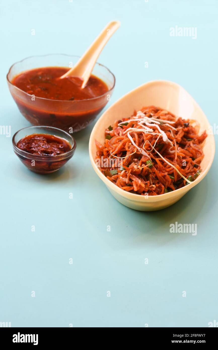 Schezwan Noodles or Manchurian Hakka or vegetable Hakka Noodles or chow mein indochinese food