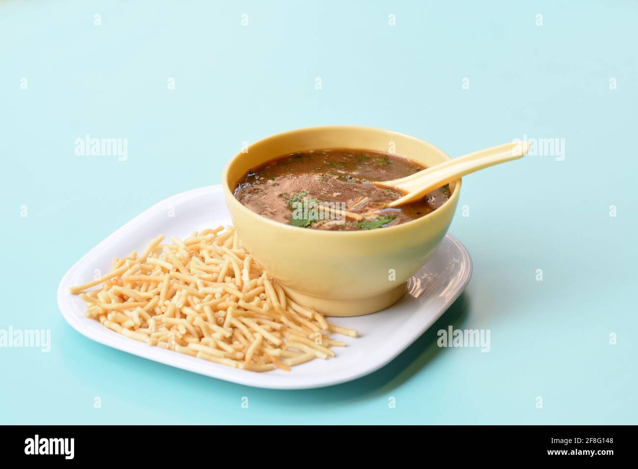 Vegetable manchow soup, veg manchow soup, chinese indian style vegetarian manchow soup Stock Photo