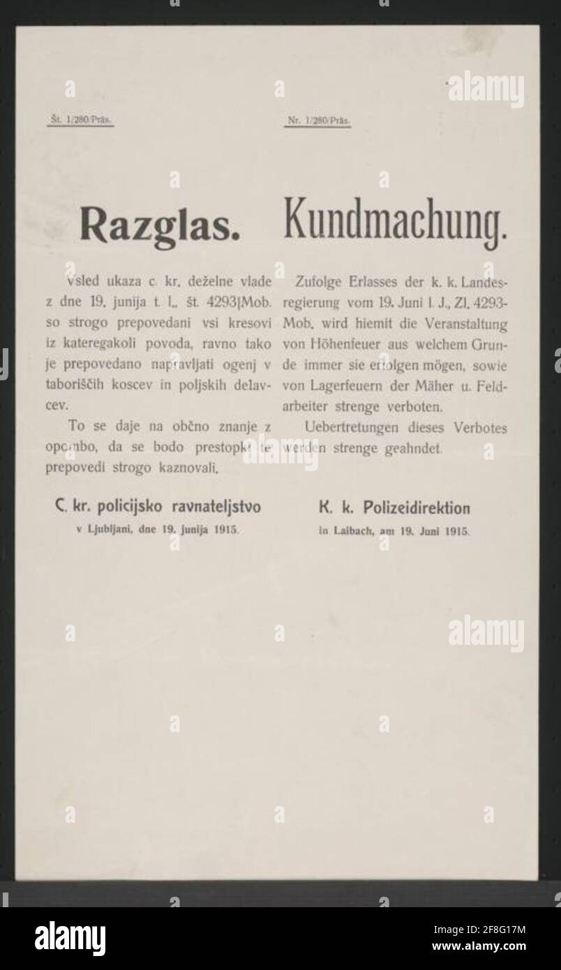 Multilingual Fire Fire ban - Announcement - Laibach - Multilingual poster Organization of ...