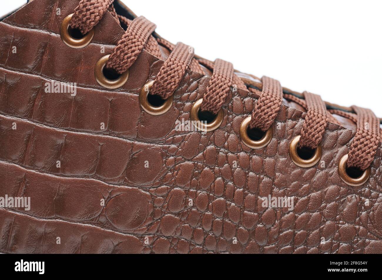 Close up of brown leather shoes with laces. High quality shoes theme Stock Photo