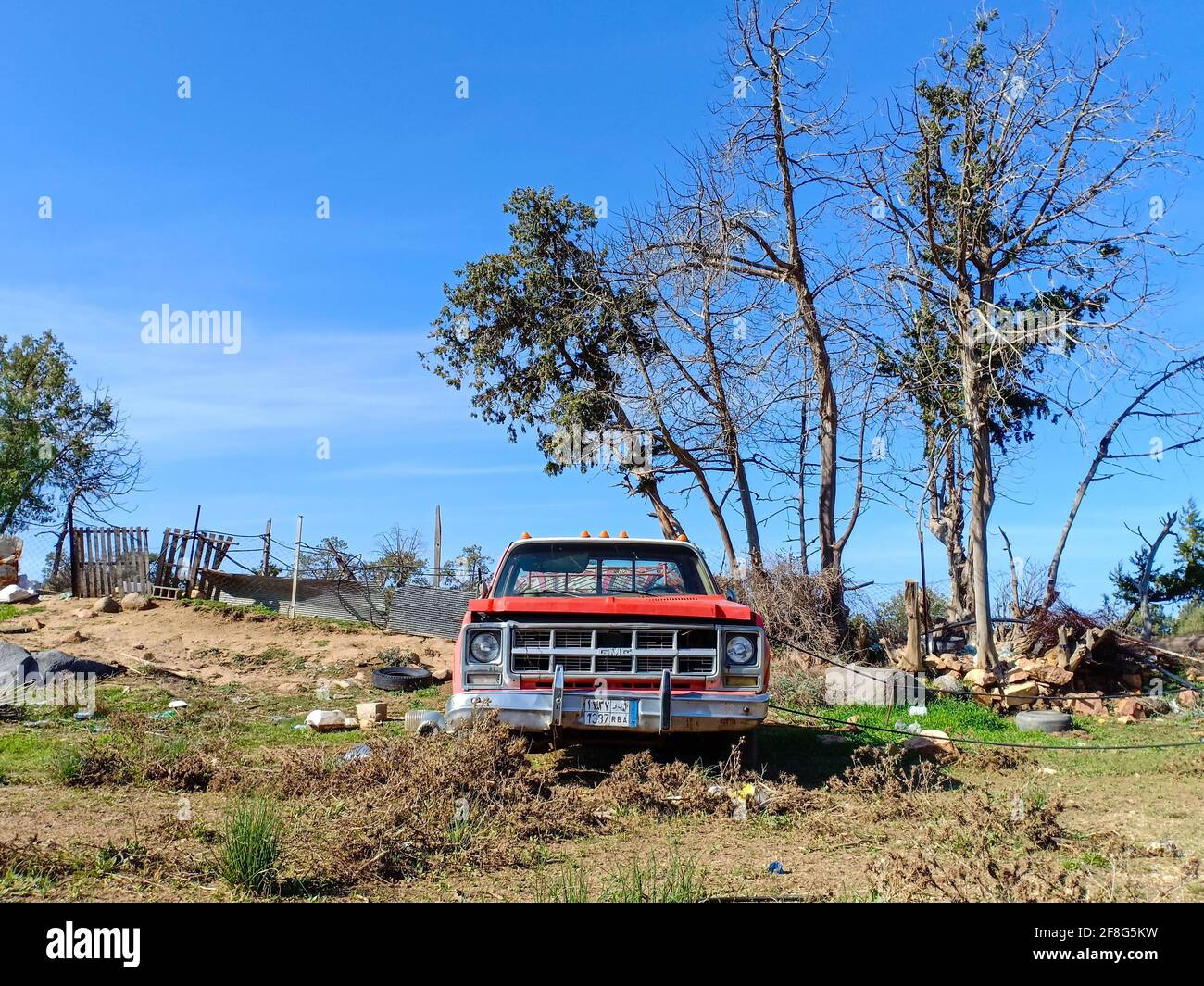 abandoned vehicle in forest Stock Photo