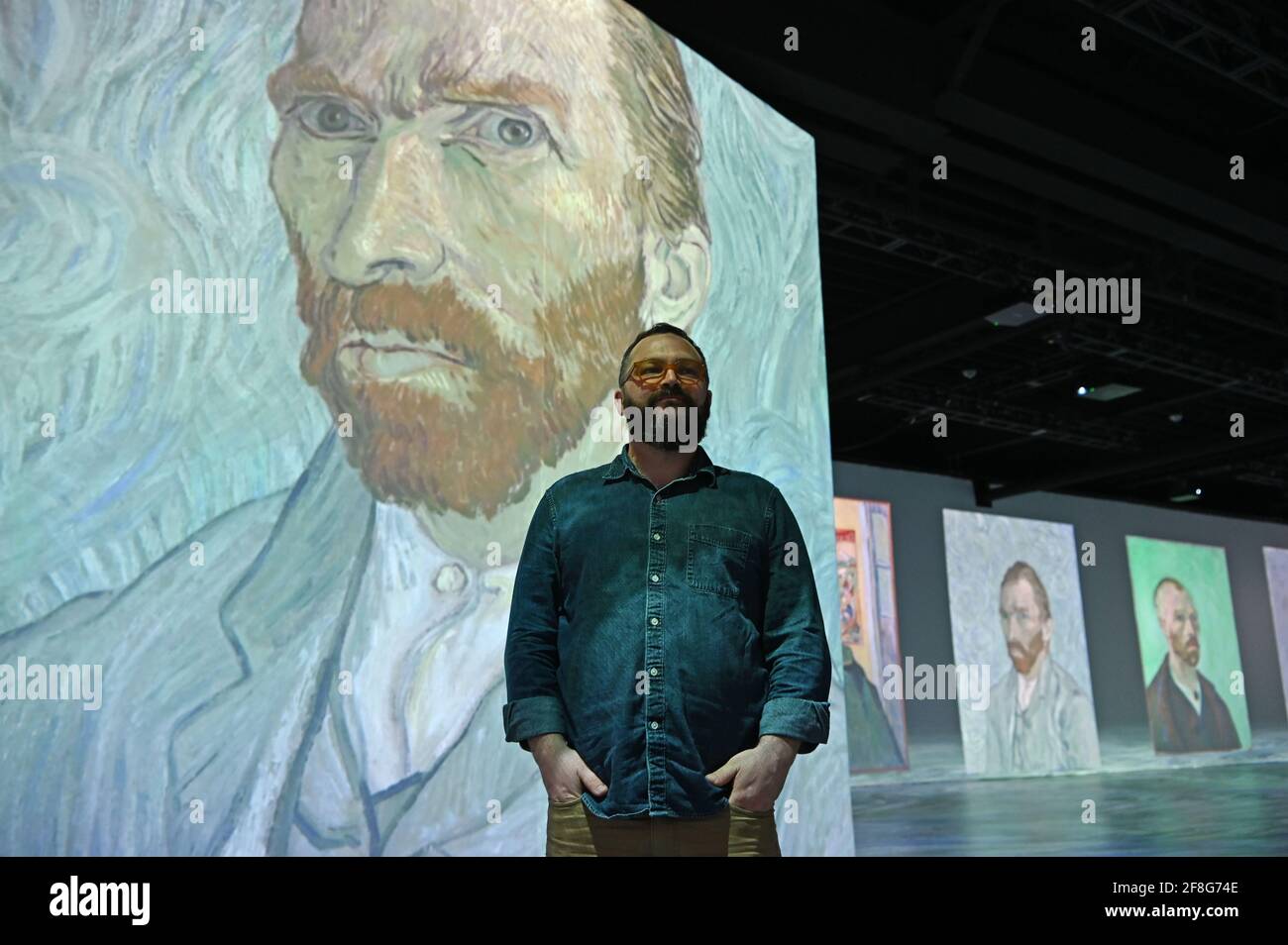 Miami, FL, USA. 13th Apr, 2021. Creative director Mathieu St-Arnaud poses for a portrait during the Beyond Van Gogh exhibit, Beyond Van Gogh is a rich and unique multimedia experience, taking the viewer on a journey through over 300 iconic artworks held at the Ice Palace on April 13, 2021 in Miami Florida. Credit: Mpi04/Media Punch/Alamy Live News Stock Photo