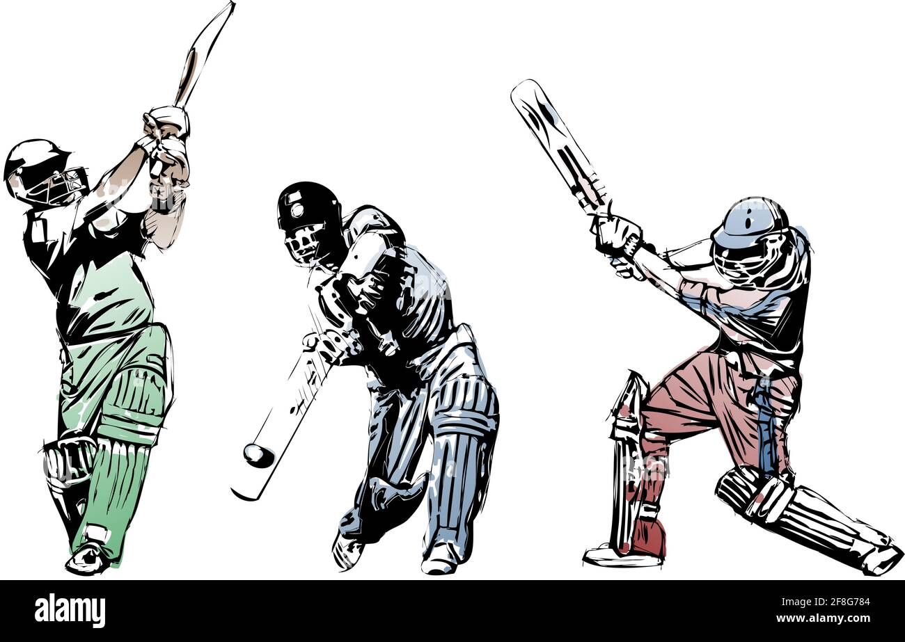 three cricket players Stock Vector