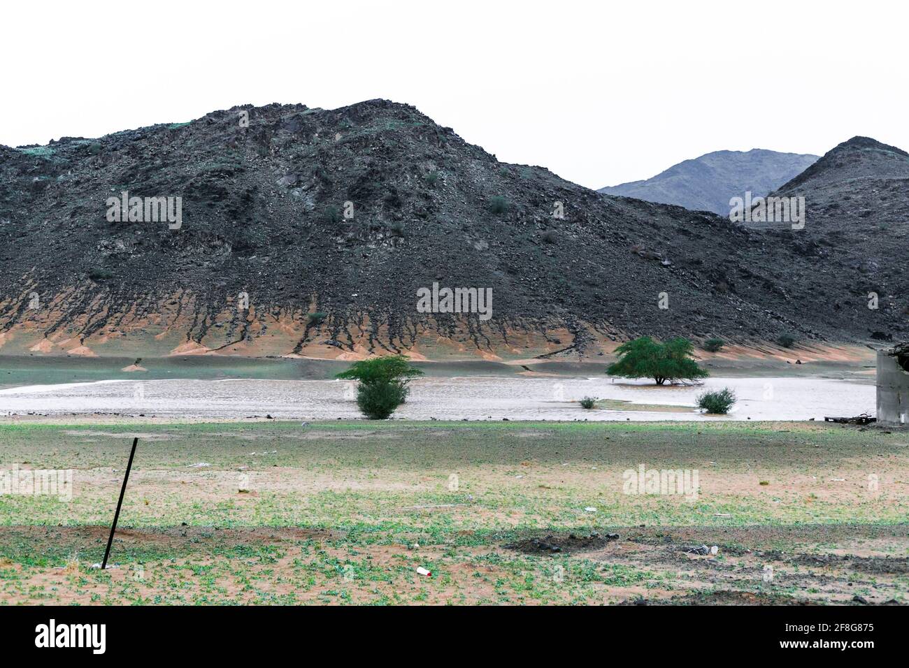 A rainy day at makkah desert, saudi arabia Stock Photo