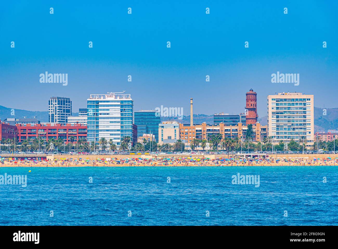 Cityscape of Barcelona view from Mediterranean sea, Spain Stock Photo