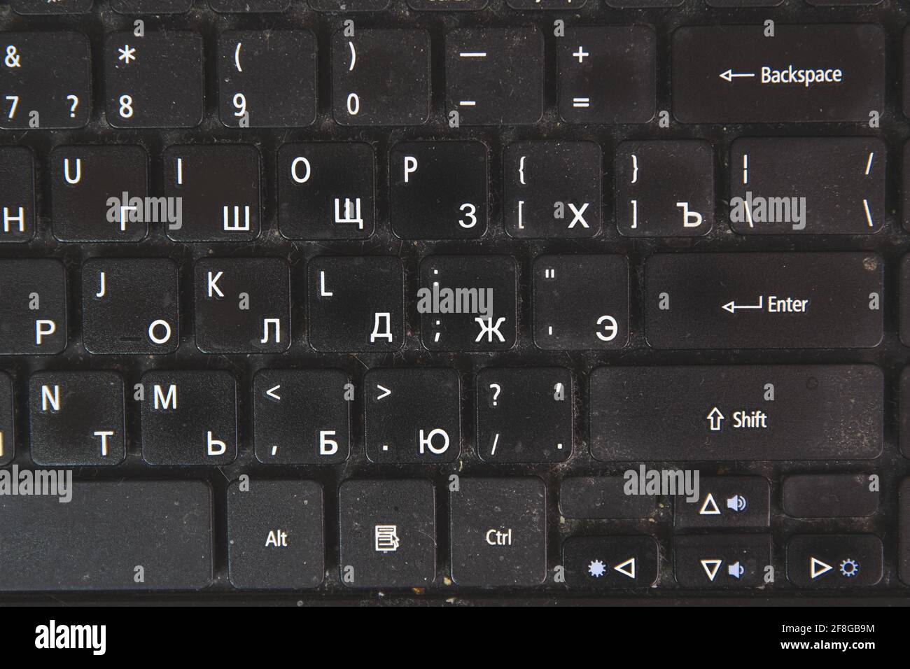 Dirty laptop keyboard. How to clean dirty computer keyboard Stock Photo
