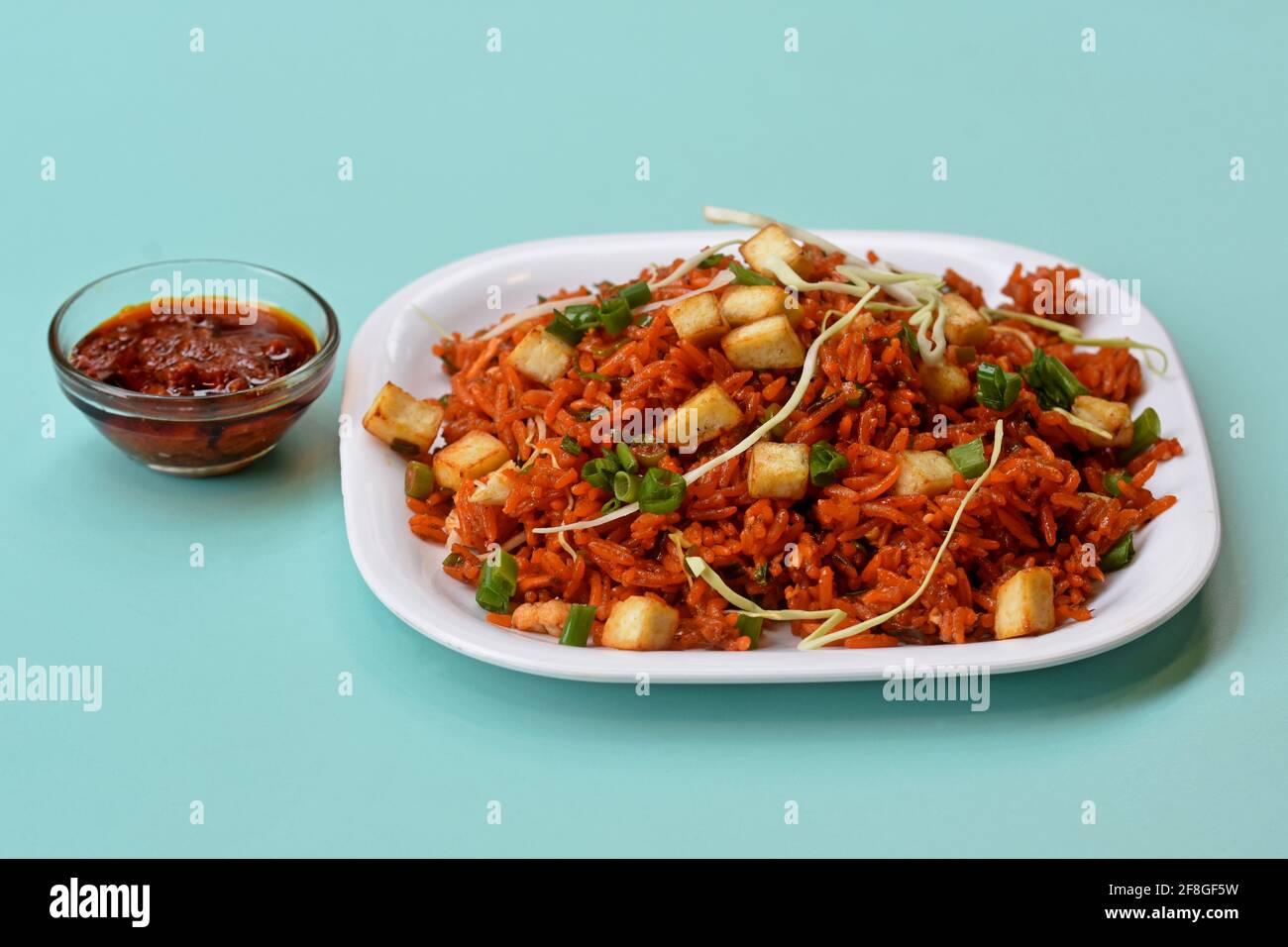 Schezwan paneer fried rice with schezwan sauce, Chinese fried rice with