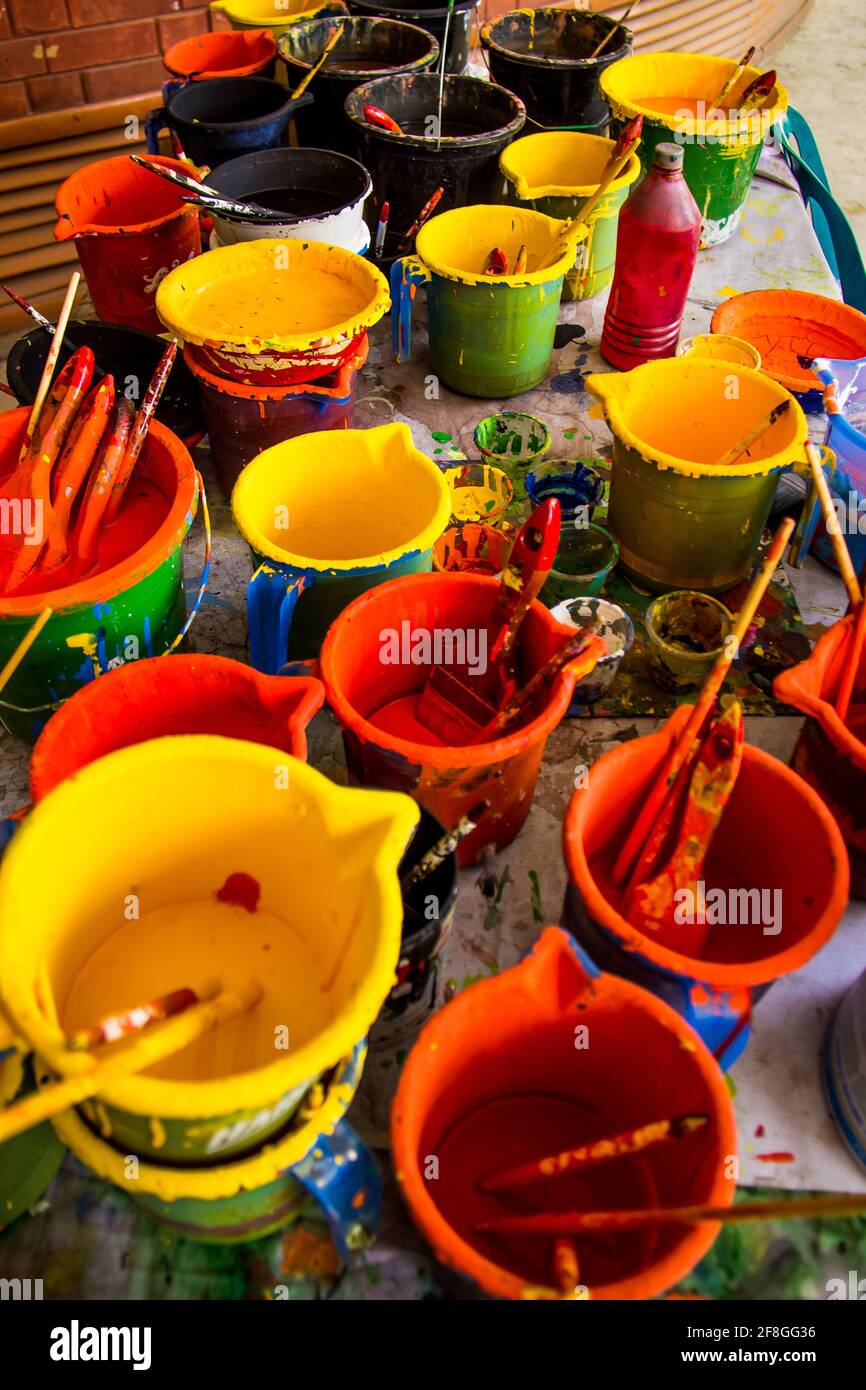Container of different color's for painting I captured this image on 13 April 2018 from Dhaka, Bangladesh, South Asia Stock Photo