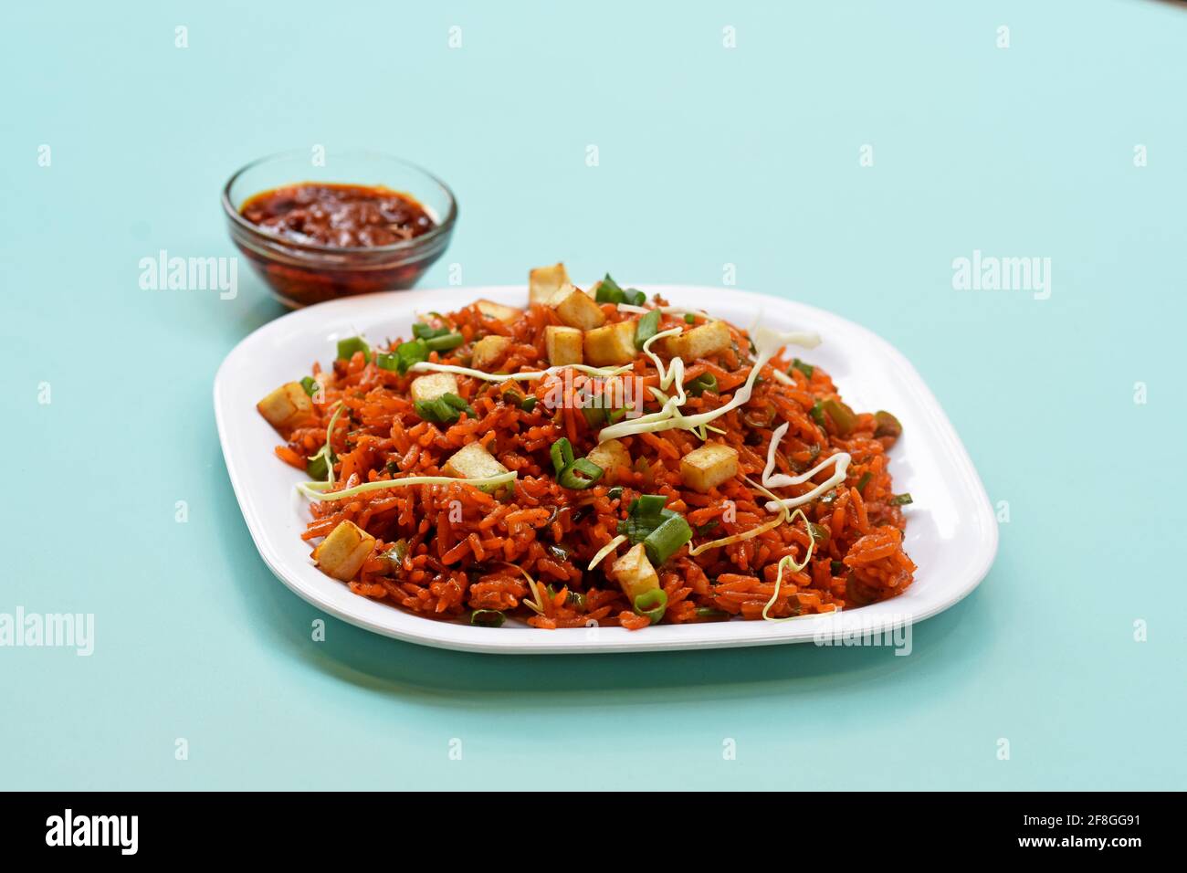 Schezwan paneer fried rice with schezwan sauce, Chinese fried rice with