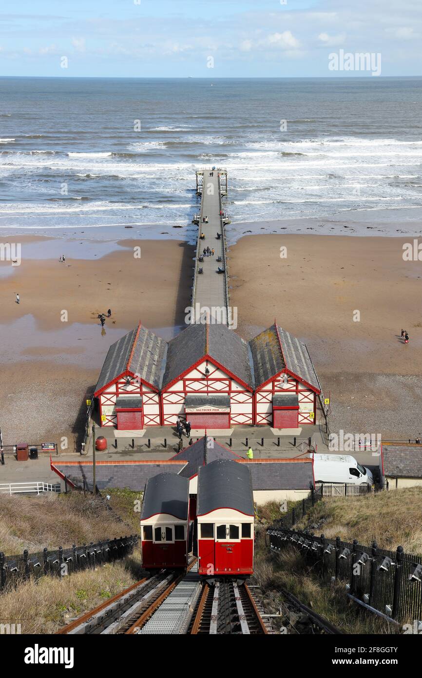 Saltburn Pier and Cliff Tramway, Saltburn-by-the-Sea, North Yorkshire, UK Stock Photo