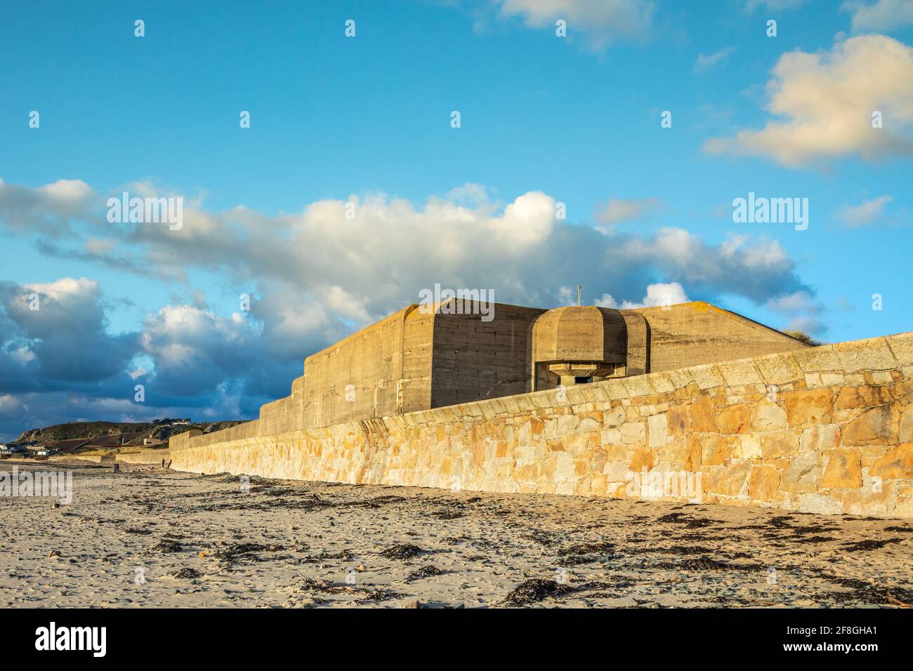 WWII concrete nazi bunker on the seashore of Saint Ouens Bay, bailiwick of Jersey, Channel Islands Stock Photo