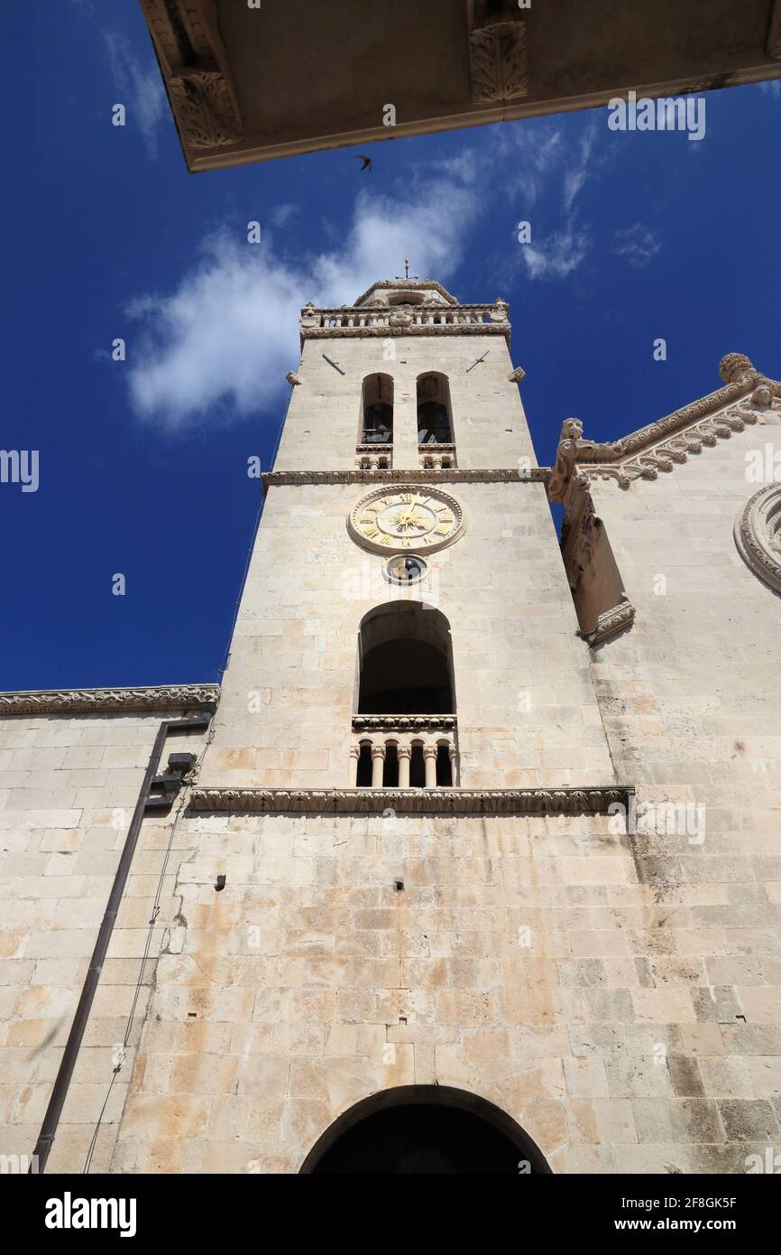 Croatia Korcula Town. Cathedral of St. Mark - Roman Catholic Romanesque style landmark. Stock Photo