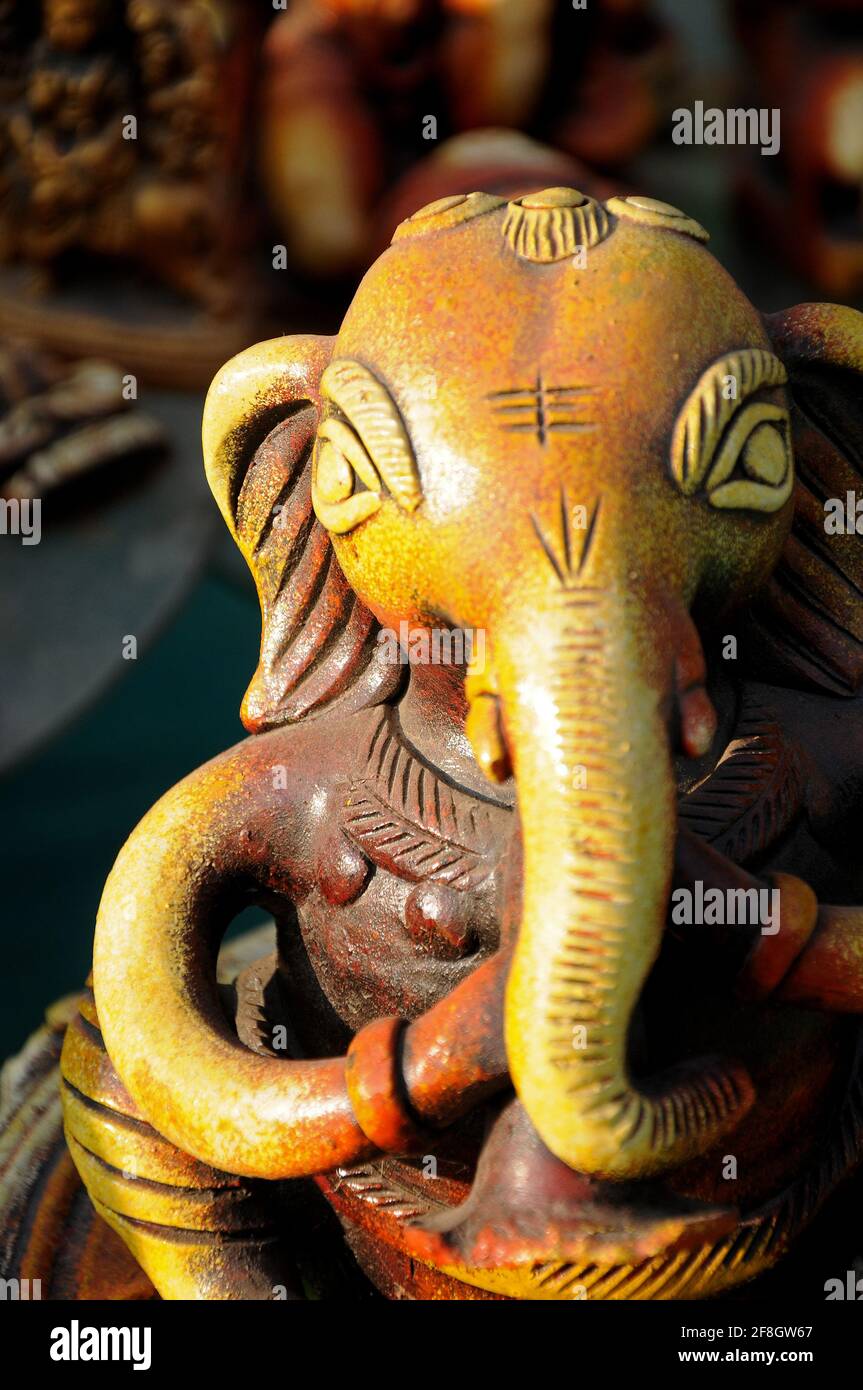 Happy Ganesh Chaturthi Indian Hindu God Lord , Ganesha Statue made of clay Stock Photo