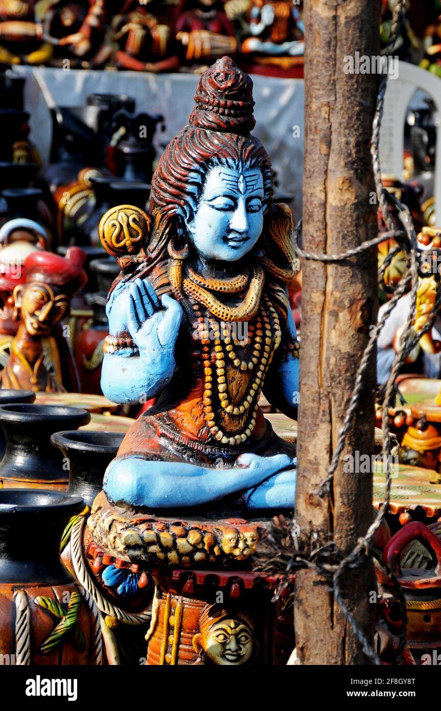 An idol of Lord Shiva of clay at the pottery shop, Clay model of ...
