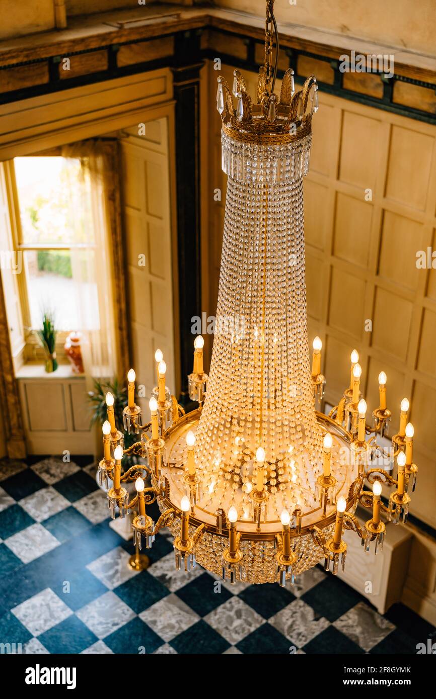 Large crystal chandelier with candles, top view Stock Photo Alamy
