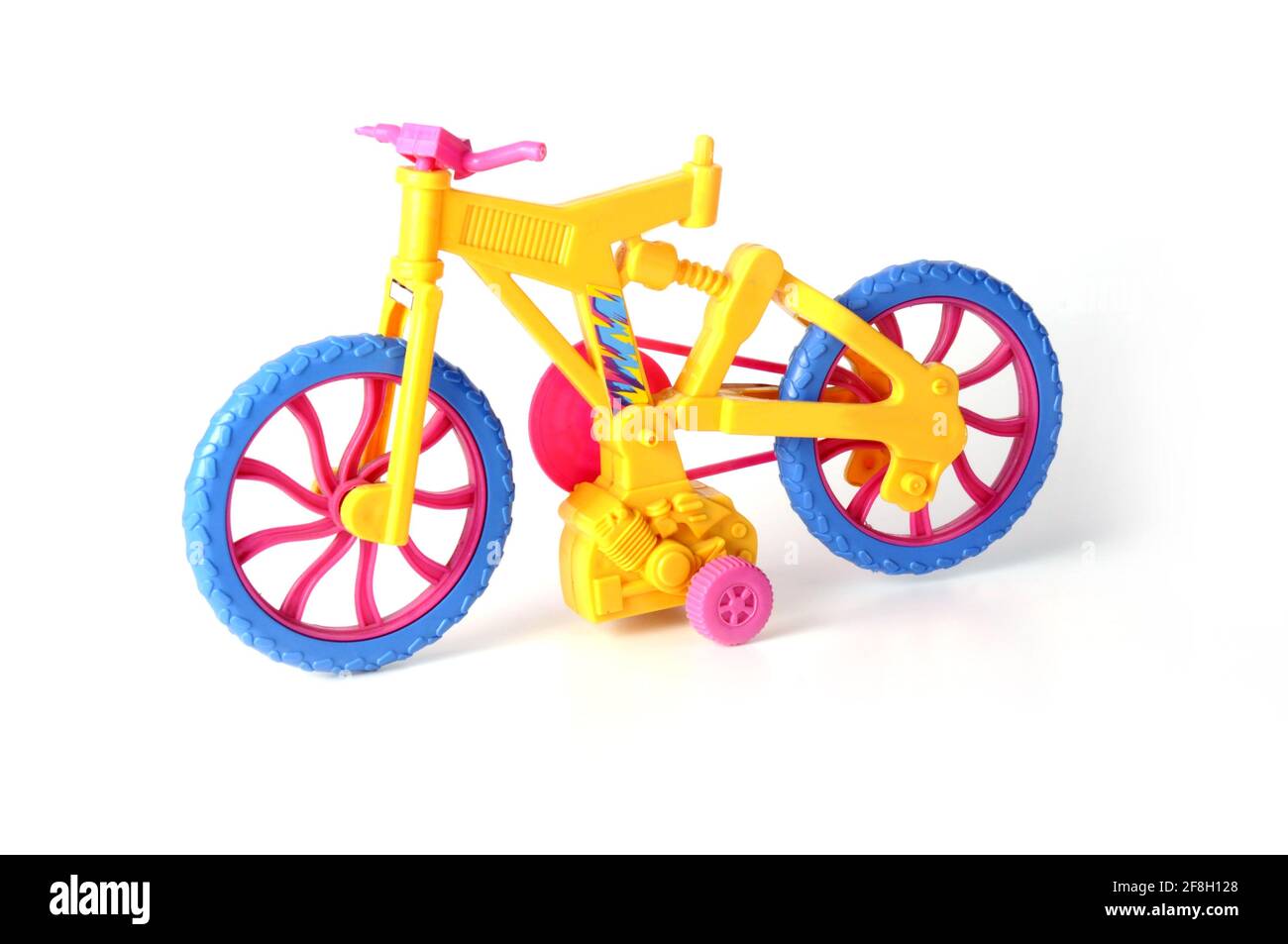 Plastic Bicycle Toy, Children's bicycle on a white background, isolated on white background Stock Photo