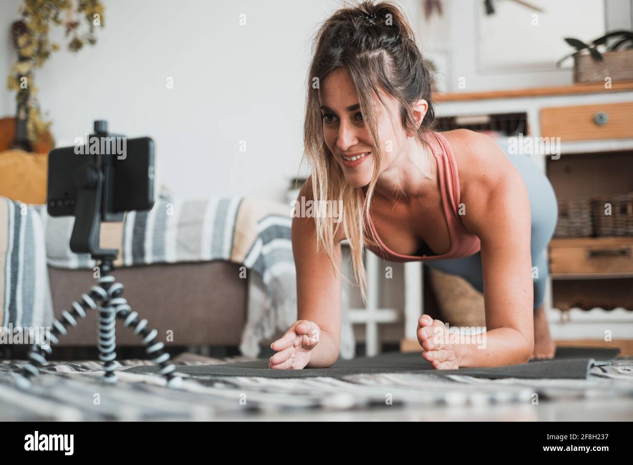 Healthy lifestyle people fitness workout content creator pretty happy