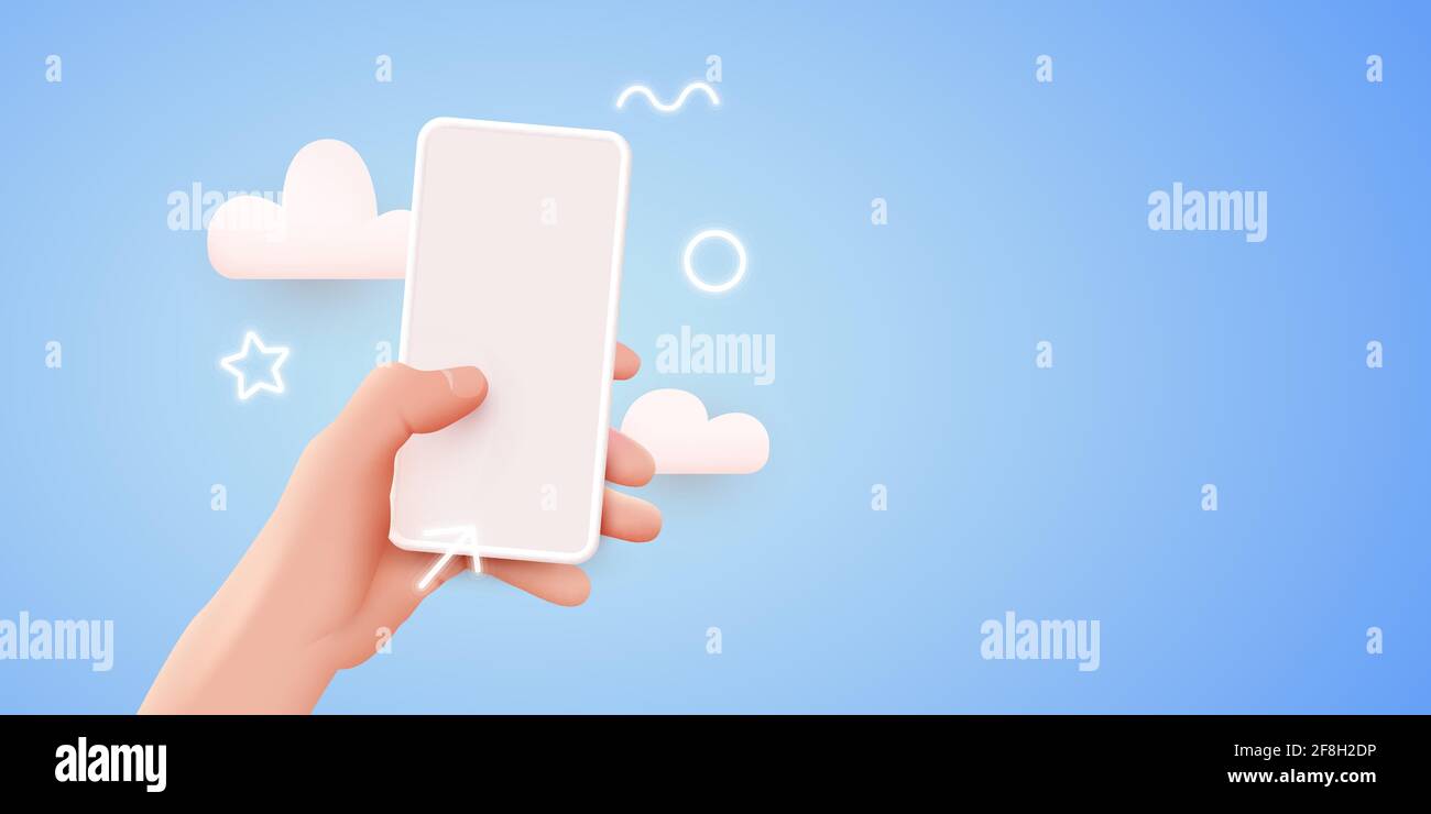 Hand holding mobile smart phone with blank screen. Modern mockup ...