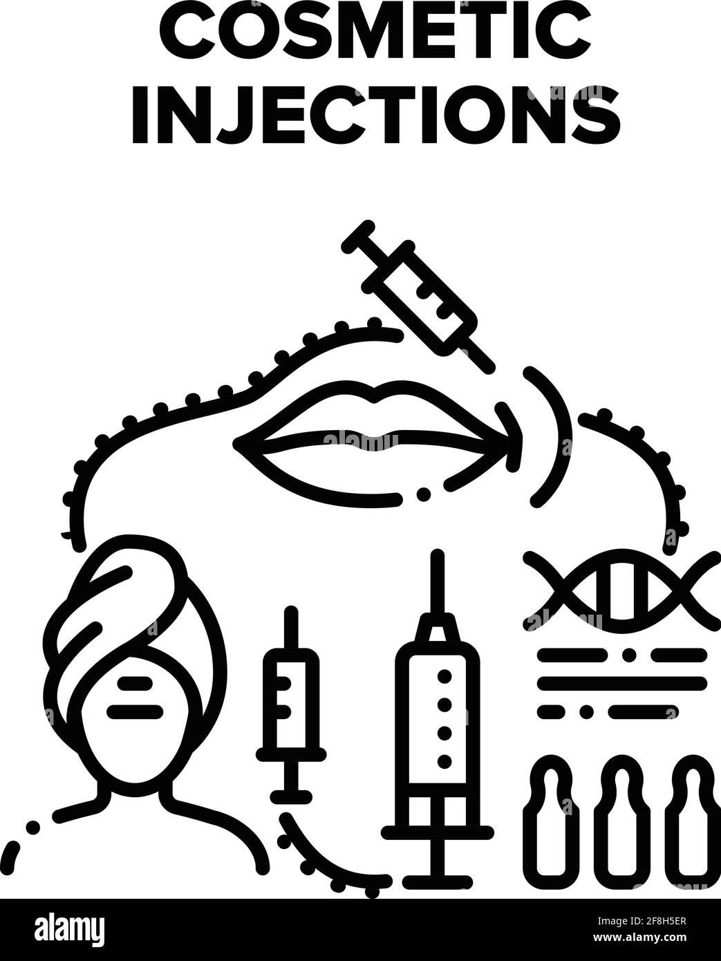 Cosmetic Injections Procedure Vector Black Illustration Stock Vector