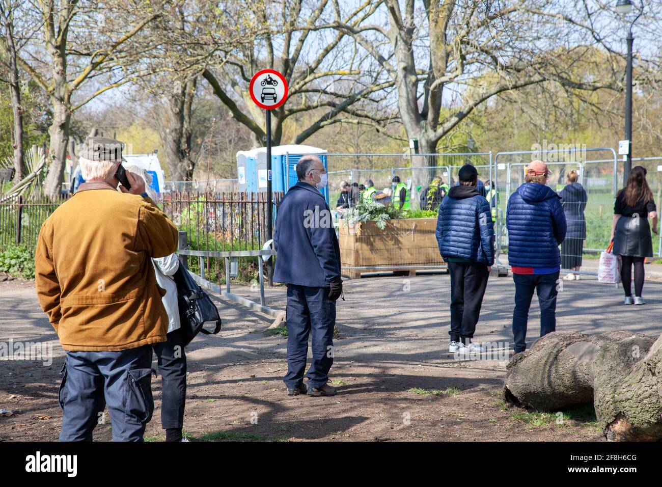 People Queue for Surge Testing Coronavirus on Clapham Common, London Uk - 14 April 2021 Stock Photo