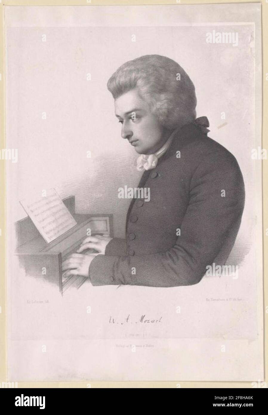 Mozart, Wolfgang Amadeus Half Figure, sitting on the spinet, almost left profile. Unfinished oil painting by Josef Lange, originated in Vienna, probably winter 1782/83. Mozart Museum in Salzburg. China. Stock Photo
