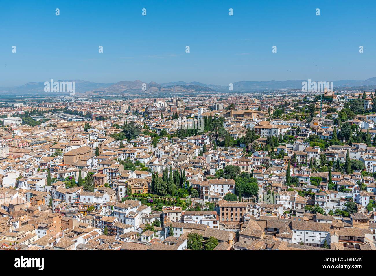 Aerial view of Albaicin neighborhood in Granada from Alhambra fortress, Spain Stock Photo