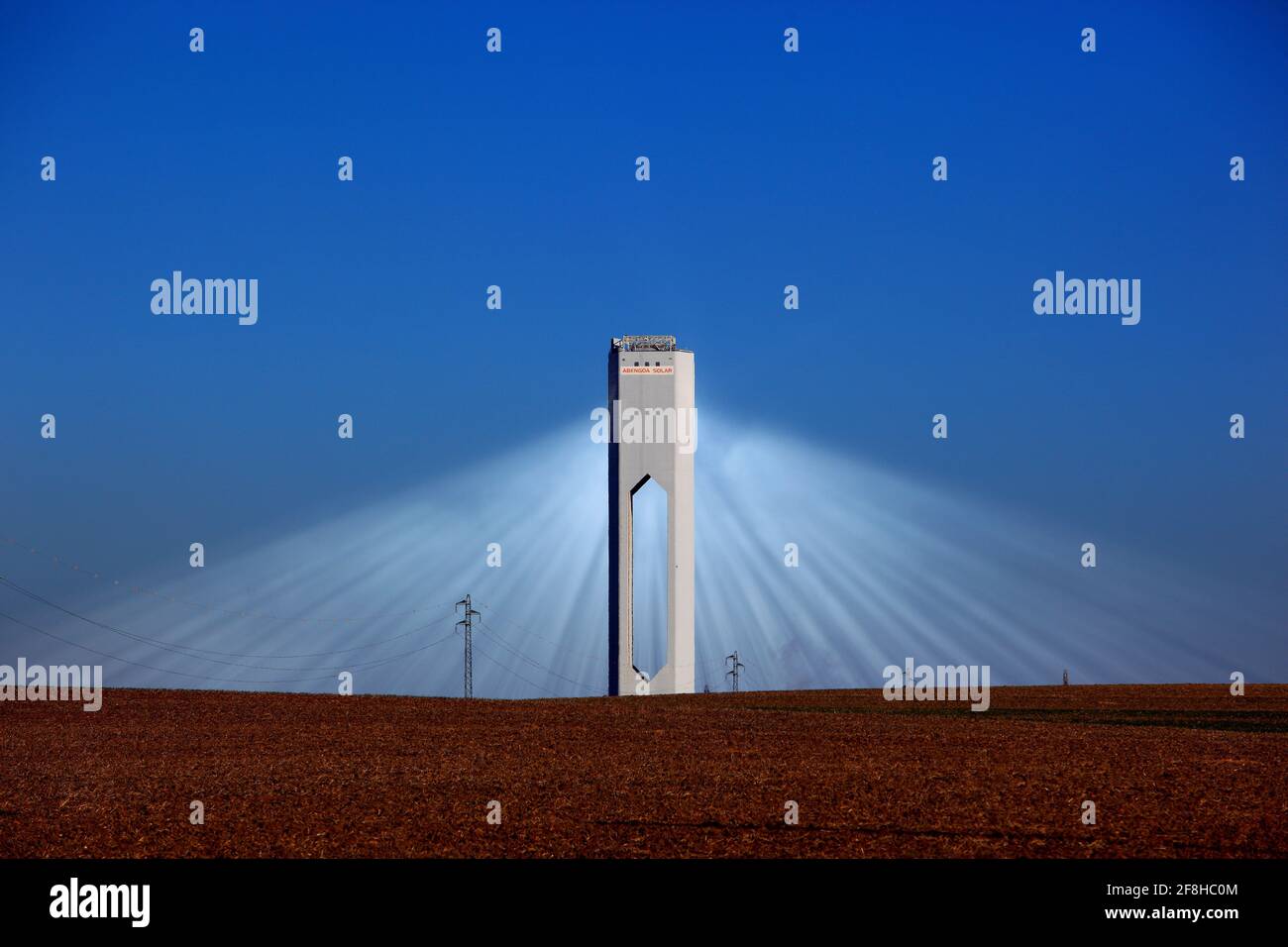 PS10 Solar Power Plant, Planta Solar 10, is the world's first commercial concentrating solar power tower operating in Sanlucar la Mayor near Seville, Stock Photo